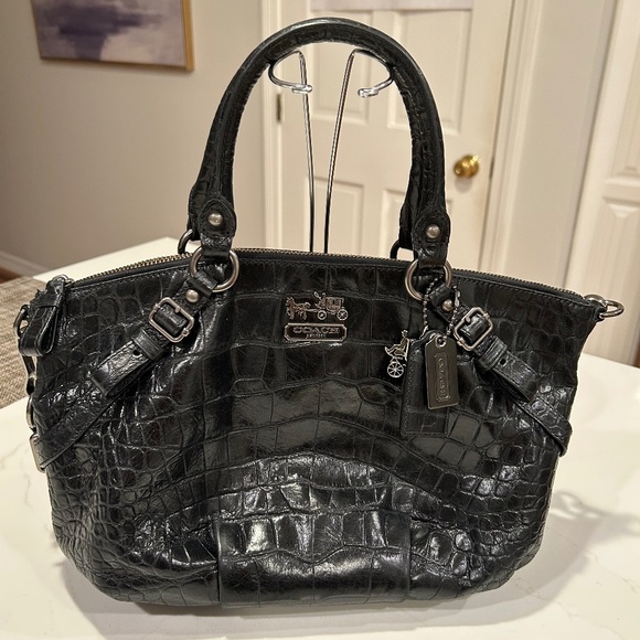 Coach MADISON SOPHIA EXOTIC BLACK CROC EMBOSSED LEATHER SATCHEL 15924 Rare - Picture 1 of 10